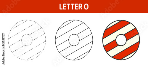 Letter O Candy Cane, tracing and coloring worksheet for kids
