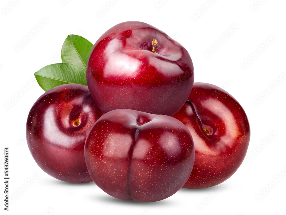 red cherry plum with leaf isolated on transparent png