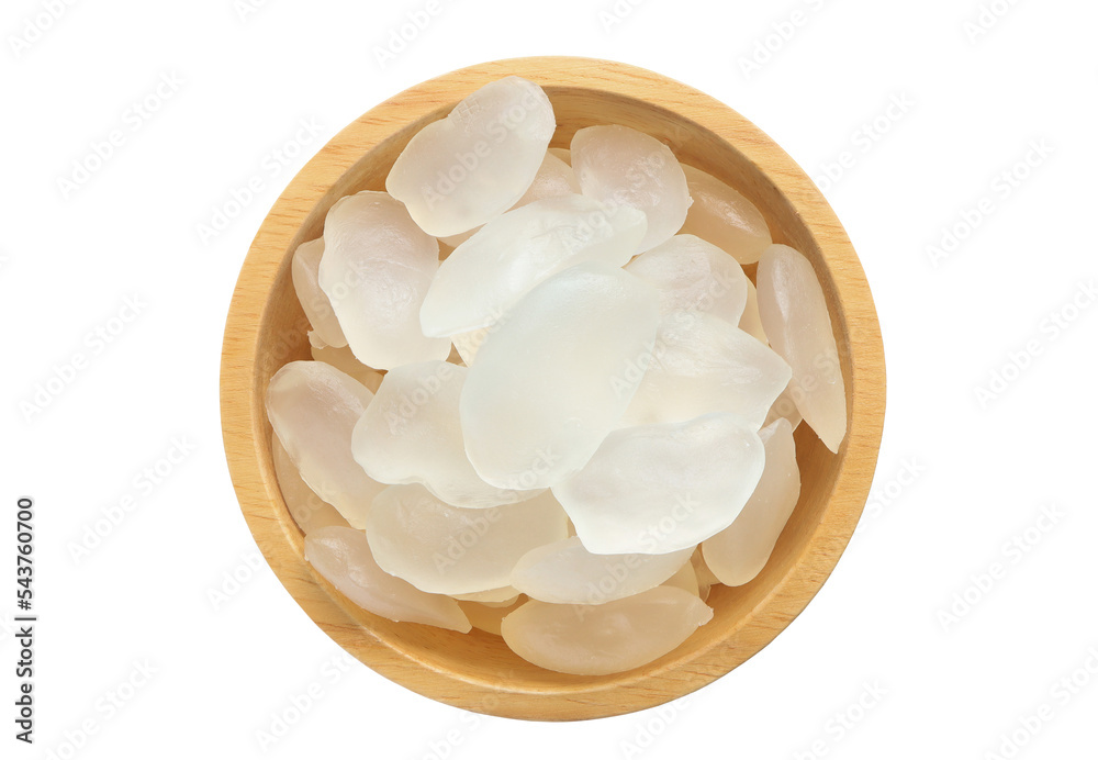 Candy palm seed, Close up of palm seed, palm fruit seeds or Arenga pinnata in wooden bowl isolated on white background with clipping path. Candy palm seed, Close up of palm seed, palm fruit seeds or Arenga pinnata in wooden bowl isolated on white background with clipping path.