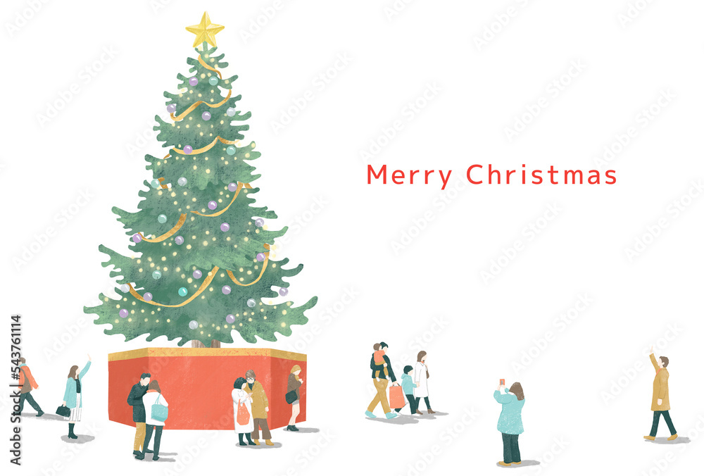 街の大きなクリスマスツリーと家族やカップルなどの人々_Christmas tree and many people 街の大きなクリスマスツリーと家族やカップルなどの人々_Christmas tree and many people