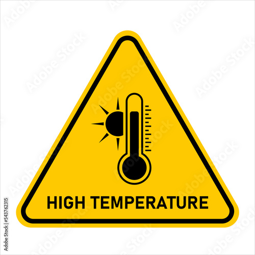 High temperature warning sign. High temperature. Heat. Thermometer and sun vector illustration.