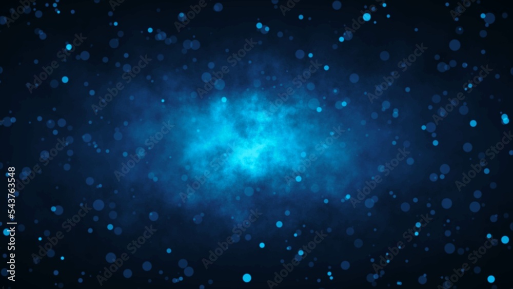 Obraz premium Blue bokeh particles glitter awards dust gradient abstract background. Futuristic glittering in space on coral background. 
