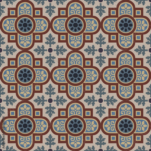 Ceramic Tiles. Hydraulic Portuguese ceramic design. Floral decorative ornament.