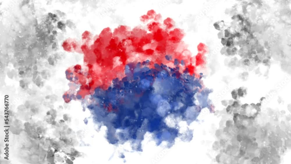 Colorful South Korea flag theme with colorful red white blue watercolor art background. Celebration of world cup soccer competition. Seamless looping video animation background.