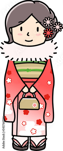 振袖を着た女性のイラスト
