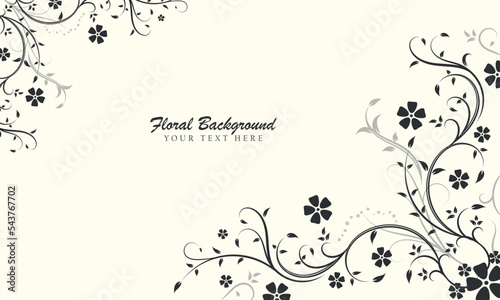 Black and white ornamental floral with leaf and flower for banner and border