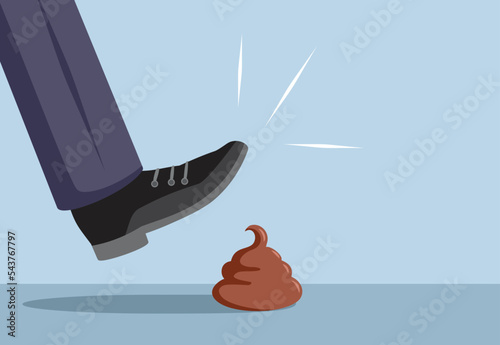 Unlucky Person Stepping in Poo Funny Vector Cartoon Illustration. Businessman walking in animal waste by accident 
