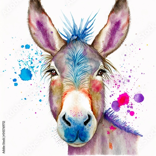colourful watercolour donkey, wall art, generated image 
