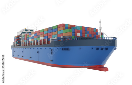 Cargo ship or vessel with containers isolated on white