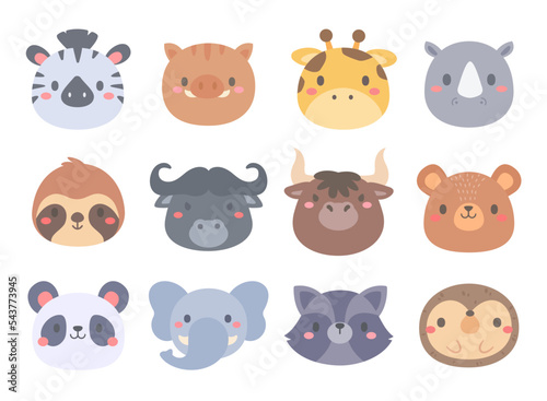 cute animal cartoon face in the zoo Children s card decoration elements