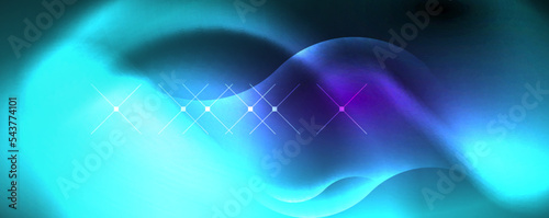 Neon glowing waves, magic energy space light concept, abstract background wallpaper design