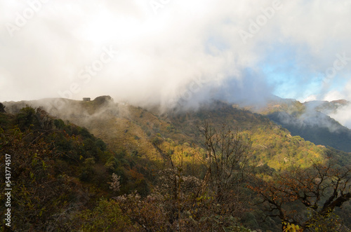 fogs, clouds and sunshine in the mountains