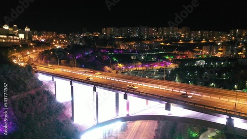 Aerial view of Night Ankara in Highway.4K UHD aerial video.