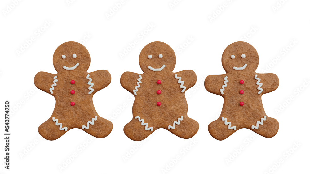 Fototapeta premium 3D gingerbread cookies isolated on white