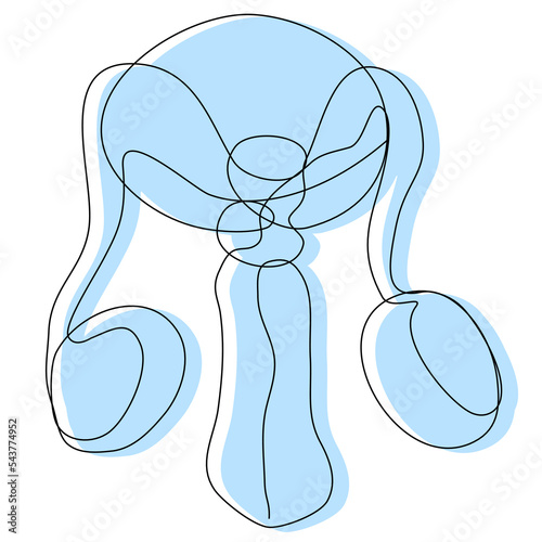 Man Genital organs in one line with a blue silhouette on a white background. The concept of male health, reproductive functions. Stock vector illustration with the contour of the genitals. photo