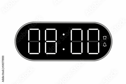 Vector flat illustration of a digital clock displaying 08.00 . Illustration of alarm with digital number design. Clock icon for hour, watch, alarm signs.