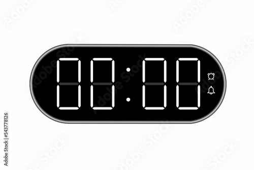 Vector flat illustration of a digital clock displaying 00.00 . Illustration of alarm with digital number design. Clock icon for hour, watch, alarm signs.
