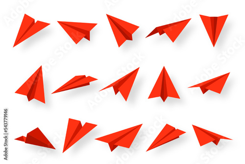 Fototapeta Realistic red paper planes collection