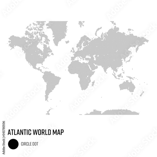 世界地図ドット 大西洋を中心とした世界  地域別にグループ