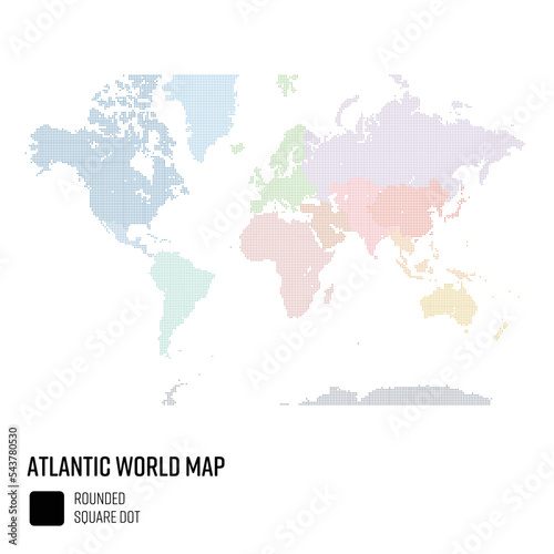 世界地図ドット 大西洋を中心とした世界  地域別にグループ