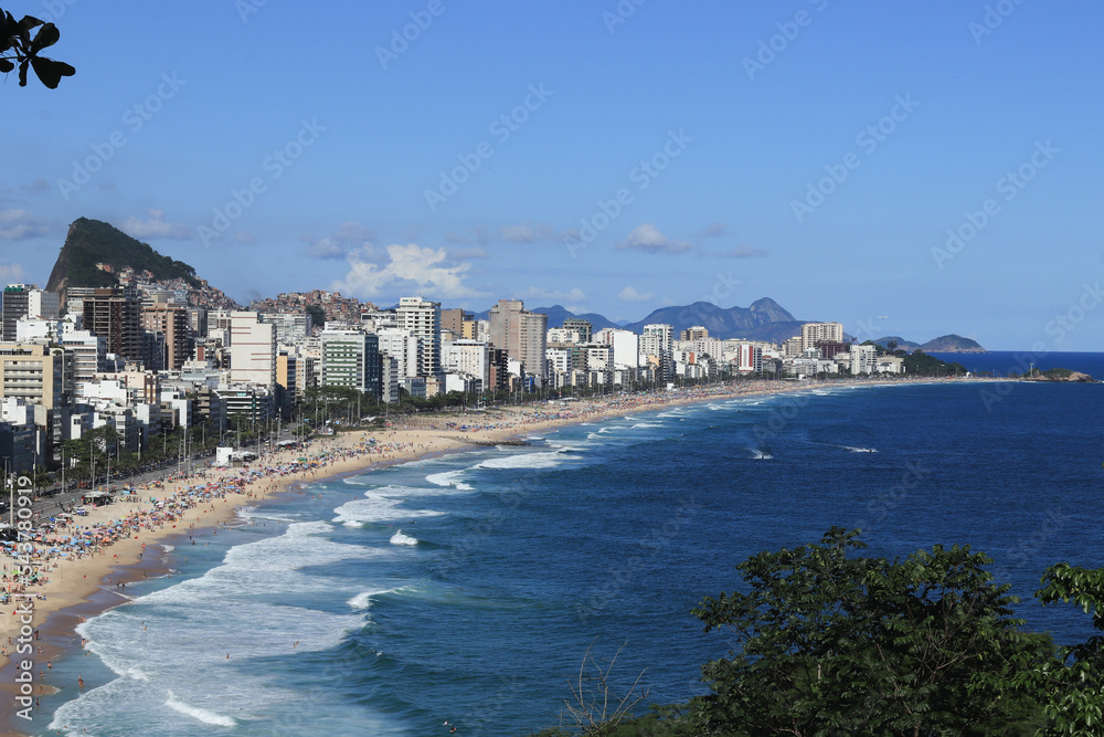 Rio de Janeiro, RJ, Brazil, 2022 - Leblon and Ipanema beaches viewed from Two Brothers Cliff Natural Park