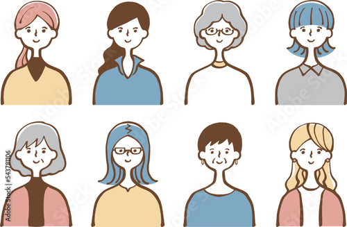 笑顔の女性セット　シンプルイラスト