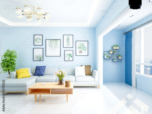 Interior design of modern residential living room  3d rendering