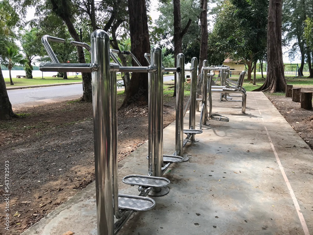 Stainless exercise equipment in the park area, free service for people. Stainless exercise equipment in the park area, free service for people.