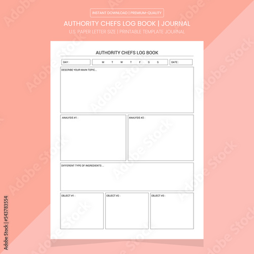 Authority Chefs Log Book | Notebook Printable Template 