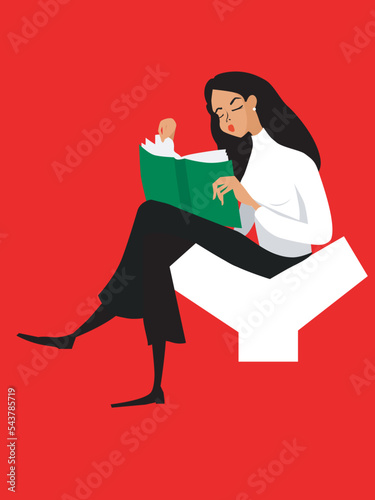 Woman reading the book. Vector eps illustration