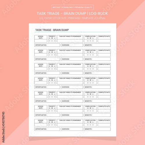Task Triage Brain Dump Diary | Brain Dump Archives Notebook Printable Template