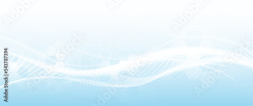 Abstract white wavy with hexagons on solf blue background. Technology digital hi-tech with a Healthcare concept background