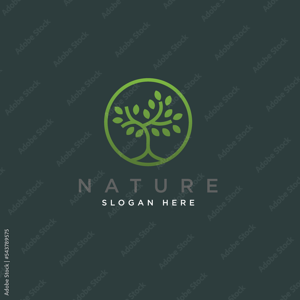 Nature Tree Minimalist Logo Design Vector