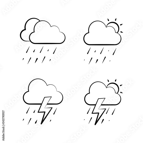 weather, torrential rain, torrential rain with heat, heavy rain with lightning, torrential rain with heat and lightning, icons, flat suitable for web and apps