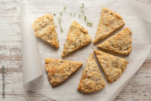 Turkey and Swiss Breakfast Scones with fresh thyme
