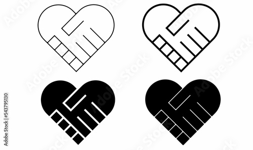 Handshake heart icon set isolated on white background