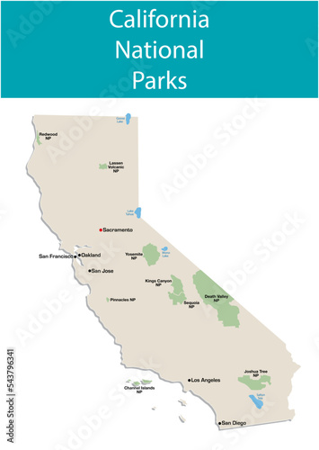 vector informational map of california national parks