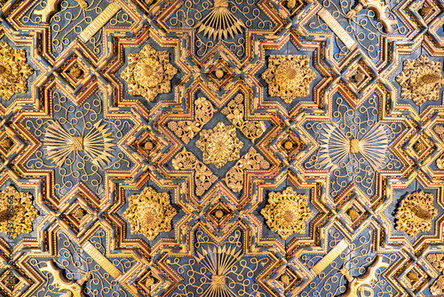 The beautiful intricate detail ceilings of the Aljafería Palace in Zaragoza Spain photo