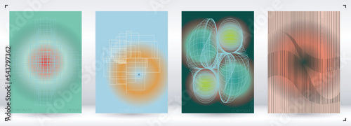 Minimal Minimal Geometric Vector Poster Design with Lines and Gradient Colorful Circles. Collection of Abstract Backgrounds for Covers, Flyers, Templates, Booklets, Cards, Brochures, Branding, etc.