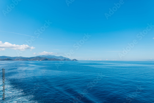 Beautiful blue skyline with sea, Elba island and sky in Italy