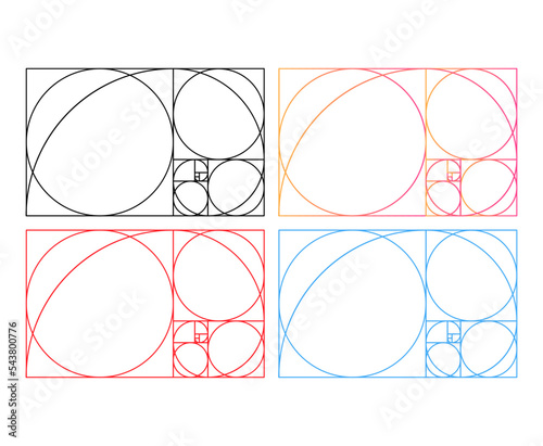 Set of Golden ratio minimalistic icon. Geometric shapes flat proportion vector illustration