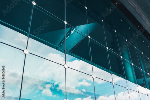 Laminated glass facade cable net system high frame structure.
