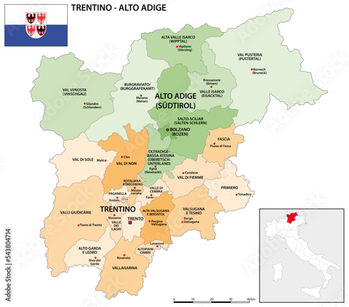 District map of Trentino-Alto Adige with flag