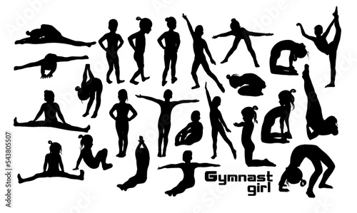 Girls gymnast silhouettes. School of children's gymnastics . Vector illustration