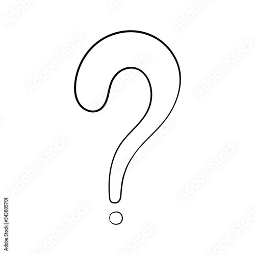 Question mark hand drawn in doodle style, vector illustration. Icon question symbol for print and design. Quiz and Exam concept, isolated element on a white background. Graphic sign ask and fqa