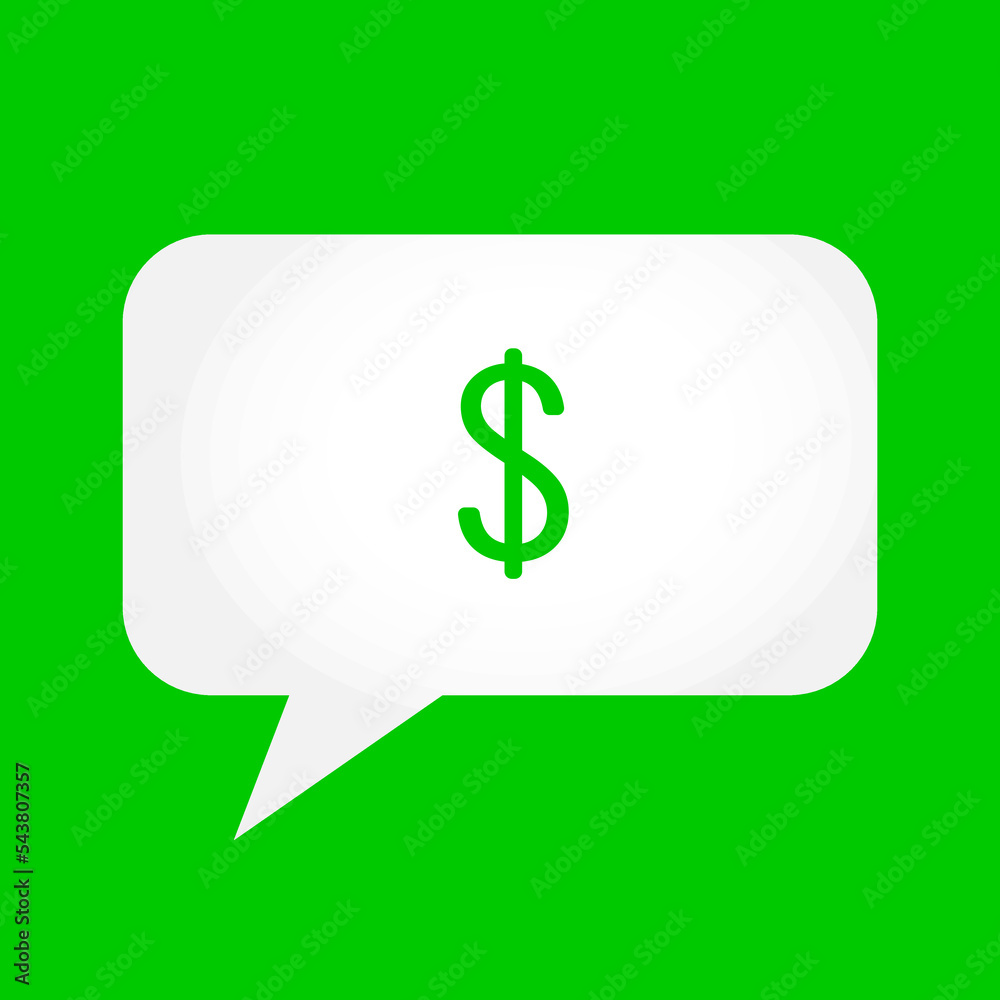 Money talk icon with green background. Speak and comment symbol. Vector Illustration. Rectangle shape. Money talk icon with green background. Speak and comment symbol. Vector Illustration. Rectangle shape.