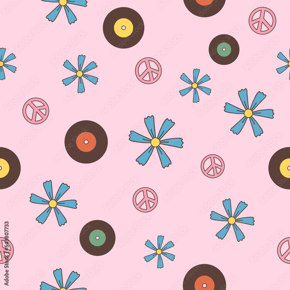Fototapeta premium Retro seamless pattern 70s style. Flat vector illustration