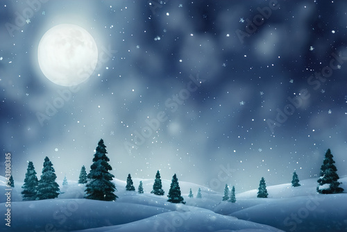 festive night landscape with moon and fir trees