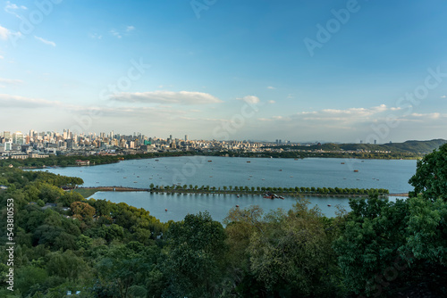 Panoramic aerial photography of urban landscape of West Lake in Hangzhou, China