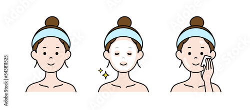 スキンケアする女性のイラスト